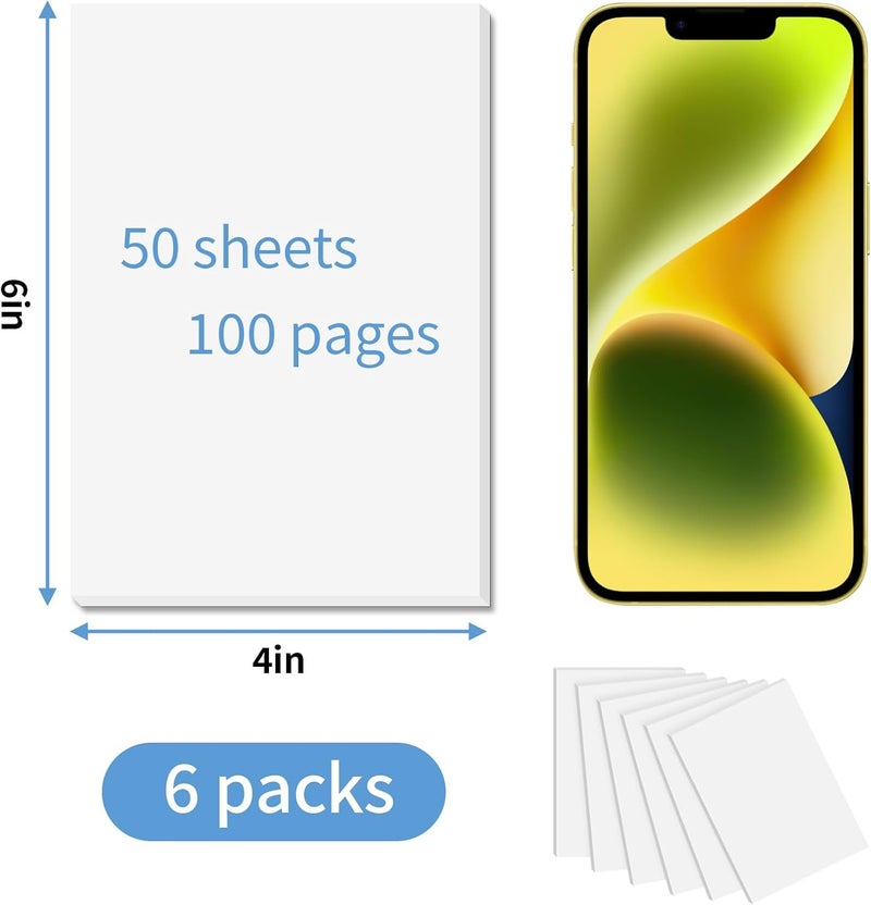 Hoiny Note Pads 4x6 Inch, 6 Pack Blank Scratch Pads, 50 Sheets Per Memo Pad for Writing, White Pad of Paper Suit for Home, Office and School, Tear off Notepad, Small Server Notebook - Image 2